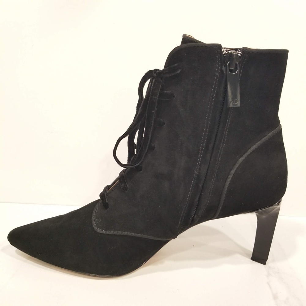 AD & Daughters Black Suede Lace Up Zip Ankle Boots Pointed Toe Heels Womens - Picture 5 of 11